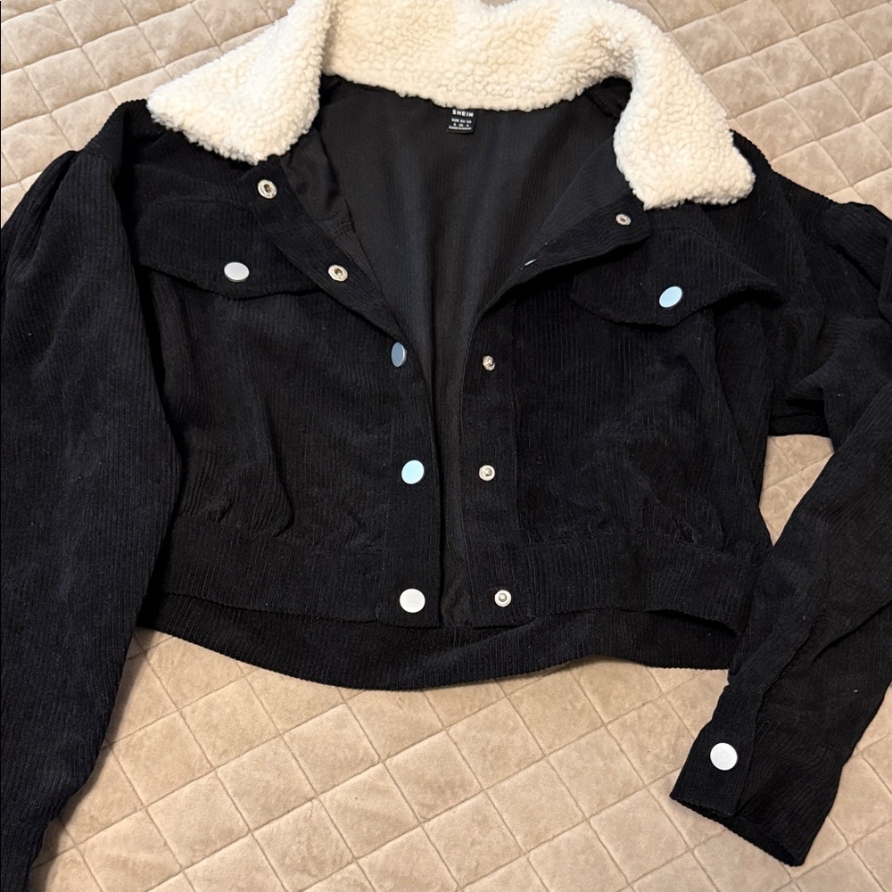 Black Sherpa-Lined Corduroy Jacket